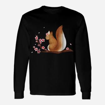 Vintage Squirrel Japanese Cherry Blossom Flower T Shirt Unisex Long Sleeve | Crazezy DE