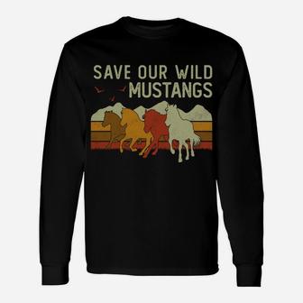 Vintage Sunset Horse Wildlife Animal Save Our Wild Mustangs Unisex Long Sleeve | Crazezy AU