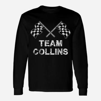 Vintage Team Collins Family Name Checkered Flag Racing Unisex Long Sleeve | Crazezy