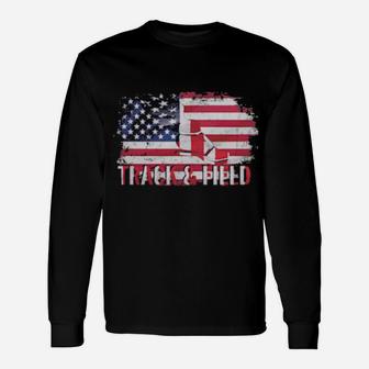 Vintage Track And Field With American Flag For Sports Long Sleeve T-Shirt - Monsterry UK