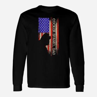 Vintage Usa American Flag Cocker Spaniel Dog Dad Silhouette Unisex Long Sleeve | Crazezy CA