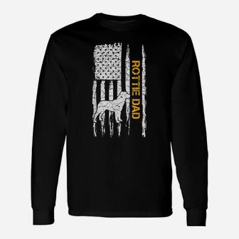 Vintage Usa American Flag Rottweiler Dad Rottie Silhouette Unisex Long Sleeve | Crazezy