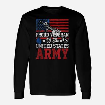 Vintage Veterans Army American Us Flag Proud Veteran Of Army Unisex Long Sleeve | Crazezy AU