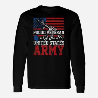 Vintage Veterans Army American Us Flag Proud Veteran Of Army Unisex Long Sleeve | Crazezy UK