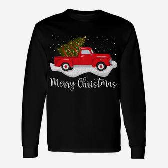 Vintage Wagon Christmas Shirt Tree On Car Xmas Red Truck Sweatshirt Unisex Long Sleeve | Crazezy DE