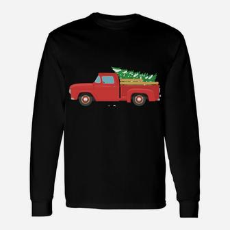Vintage Wagon Christmas Tree Red Retro Farmer Truck Vacation Unisex Long Sleeve | Crazezy UK