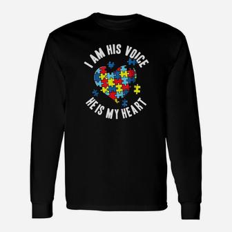 I Am His Voice He Is My Heart Cute Autism Awareness Long Sleeve T-Shirt - Monsterry UK