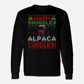 Warm Snuggles And Alpaca Cuddles Ugly Alpaca Christmas Sweatshirt Unisex Long Sleeve | Crazezy