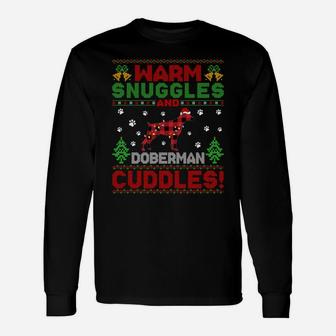 Warm Snuggles Doberman Xmas Gift Ugly Doberman Christmas Sweatshirt Unisex Long Sleeve | Crazezy