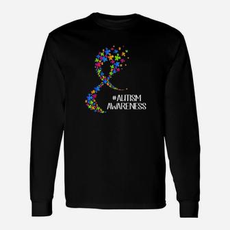 Wear Rainbow Puzzle Ribbon Autism Awareness Long Sleeve T-Shirt - Monsterry UK