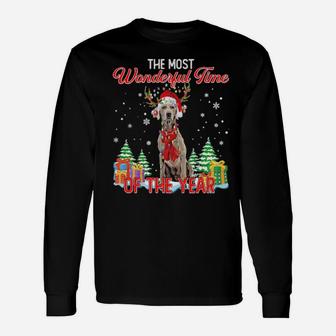 Weimaraner Santa The Most Wonderful Time Of The Year Long Sleeve T-Shirt - Monsterry