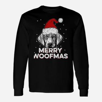 Weimaraner Wearing Christmas Santa Hat | Merry Woofmas Sweatshirt Unisex Long Sleeve | Crazezy AU
