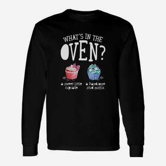 Whats In The Oven Gender Reveal Party Cupcake Or Stud Muffin Unisex Long Sleeve | Crazezy CA