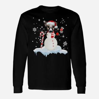 Whippet Snowman Dancing On Snow Xmas Dog Lover Long Sleeve T-Shirt - Monsterry DE