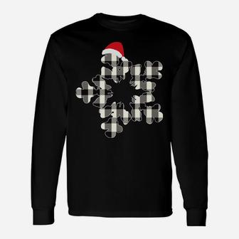 White & Black Christmas Buffalo Plaid Snowflakes Santa Hat Unisex Long Sleeve | Crazezy