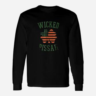 Wicked Pissah Flag Clover Irish Boston Mass Long Sleeve T-Shirt - Thegiftio UK