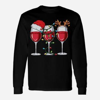 Wine Christmas Lights Xmas Women Santa Hat Reindeer Antlers Sweatshirt Unisex Long Sleeve | Crazezy UK