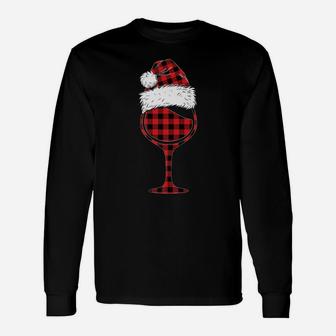 Wine Glasses Christmas Red Plaid Buffalo Funny Wine Lover Unisex Long Sleeve | Crazezy CA