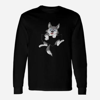 Wolf Pup In Pocket Wolves Lover Long Sleeve T-Shirt - Thegiftio UK