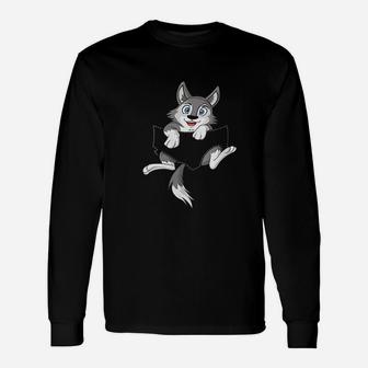 Wolf Pup In Pocket Wolves Lover Long Sleeve T-Shirt - Thegiftio