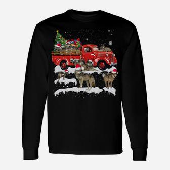 Wolf Riding Red Truck Merry Christmas X-Mas Ugly Gift Unisex Long Sleeve | Crazezy CA