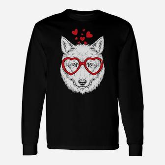 Wolf Sunglasses Love Cute Wolf Valentine Heart Classic Women Long Sleeve T-Shirt - Monsterry UK