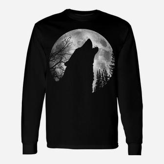 Wolf Wild Lone Howling Full Moon Nature Wildlife Wilderness Unisex Long Sleeve | Crazezy