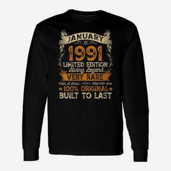 Womens 30Th Birthday Gift 30 Years Old Retro Vintage January 1991 Unisex Long Sleeve | Crazezy CA