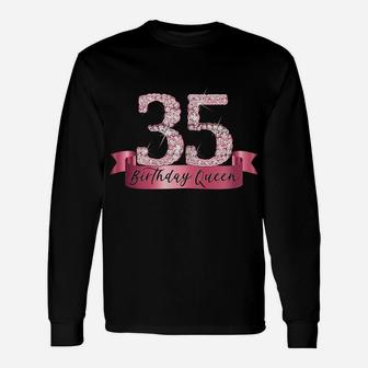 Womens Birthday Queen I Pink 35Th Number & Ribbon Banner Outfit Unisex Long Sleeve | Crazezy