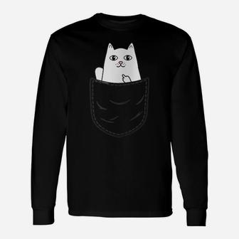 Womens Cat Middle Finger Pocket Funny Cat Unisex Long Sleeve | Crazezy CA