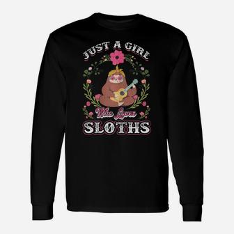 Womens Cute Colorful Pink Flower Sloths Lover Unisex Long Sleeve | Crazezy