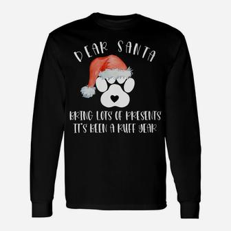 Womens Funny Santa Hat Dog Cat Paw Print Tshirt Christmas Clothes Unisex Long Sleeve | Crazezy