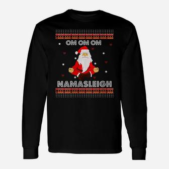 Womens Funny Santa Yoga Namasleigh Ugly Christmas Sweater Jumper Unisex Long Sleeve | Crazezy