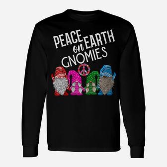 Womens Gnome Christmas Shirt Peace On Earth Gnomies Peace Sign Gift Unisex Long Sleeve | Crazezy