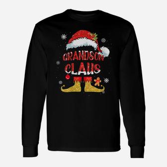 Womens Grandson Claus Christmas Santa Hat Family Group Matching Unisex Long Sleeve | Crazezy CA