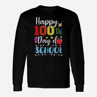 Womens Happy 100Th Day Of School Colorful Teacher And Student Unisex Long Sleeve | Crazezy UK