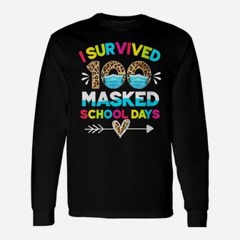 Womens I Survived 100 Masked School Days Funny 100Th Day Of School Unisex Long Sleeve | Crazezy