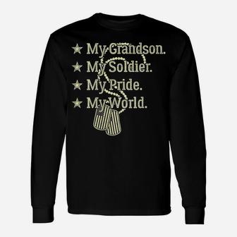 Womens My Grandson My Soldier Hero Military Proud Army Grandparent Unisex Long Sleeve | Crazezy