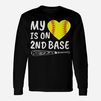 Womens My Heart Is On 2Nd Base Softball Bat Proud Mom Dad Gift Unisex Long Sleeve | Crazezy