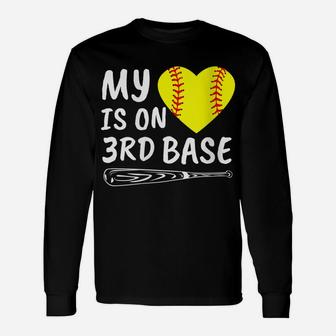 Womens My Heart Is On 3Rd Base Softball Bat Proud Mom Dad Gift Unisex Long Sleeve | Crazezy