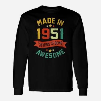 Womens Retro Made In 1951 70 Years Awesome Vintage 70Th Birthday Unisex Long Sleeve | Crazezy