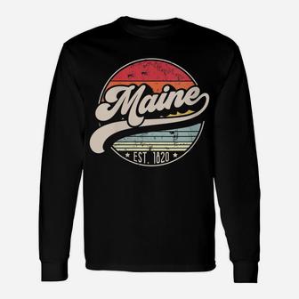 Womens Retro Maine Home State Me Cool 70S Style Sunset Gift Unisex Long Sleeve | Crazezy