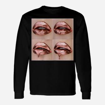 Womens Rose Gold Dripping Lip Art - Lipstick Kiss Unisex Long Sleeve | Crazezy
