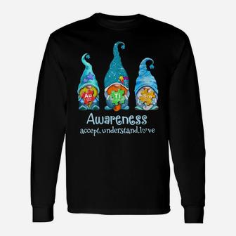 Womens Three Blue Gnomes Autism Awareness Puzzle Chemical Element Unisex Long Sleeve | Crazezy