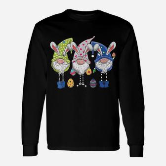 Womens Three Gnomes Bunny Holding Easter Egg Hunting Happy Easter Unisex Long Sleeve | Crazezy UK