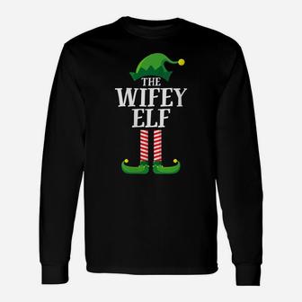 Womens Wifey Elf Matching Group Christmas Couple Party Pajama Wife Unisex Long Sleeve | Crazezy AU