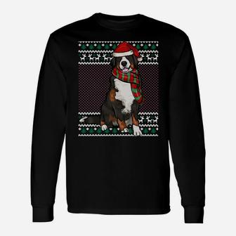 Xmas Bernese Mountain Dog Santa Hat Ugly Christmas Sweatshirt Unisex Long Sleeve | Crazezy