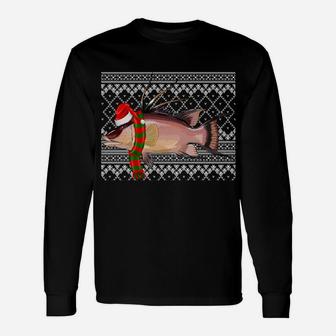 Xmas Fish Santa Hat Hogfish Ugly Christmas Sweatshirt Unisex Long Sleeve | Crazezy
