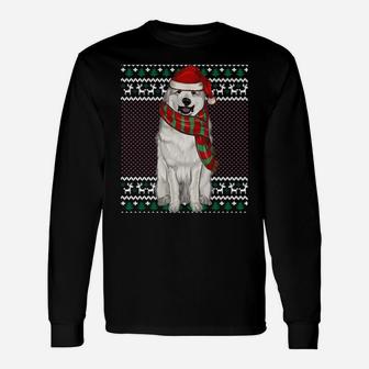 Xmas Great Pyrenee Dog Santa Hat Ugly Christmas Sweatshirt Unisex Long Sleeve | Crazezy