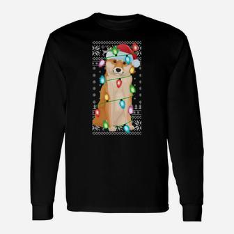 Xmas Lighting Santa Hat Ugly Shiba Inu Christmas Sweatshirt Unisex Long Sleeve | Crazezy